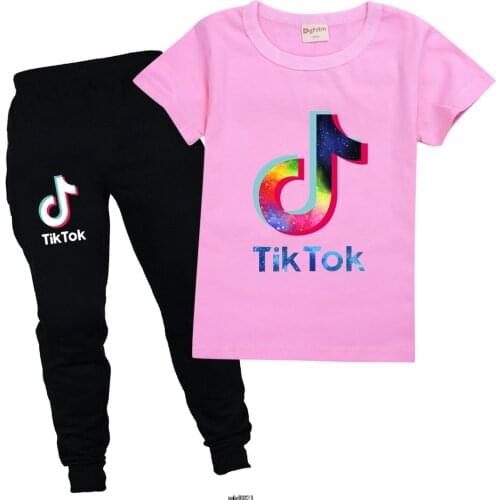 Tik Tok Kids Clothes Kids Cartoon Outfits Baby Girls Summer Tees Suits 2-16 Years Children Clothing T-shirt + Pants /short
