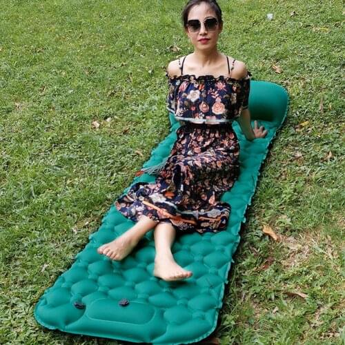 Outdoor Inflatable Mattress Single Camping Sleeping Mat Tent Liner Pad Ultralight Self-Inflating Air Mattress with Pillow Hiking