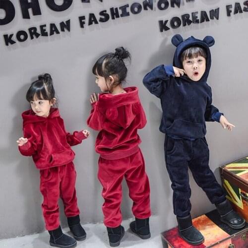 The 2017 New Spring Baby Boys Girls Gold Velvet Clothes Suit Hoodies+pants,children Kids Spring Autumn Casual Clothing Suits