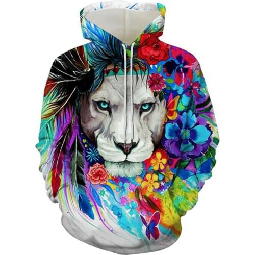 Spring Mens and Womens Hoodie Animal Overlord Lion Element 3D Printing Casual Fashion Long Sleeve Top Sports Style Clothing