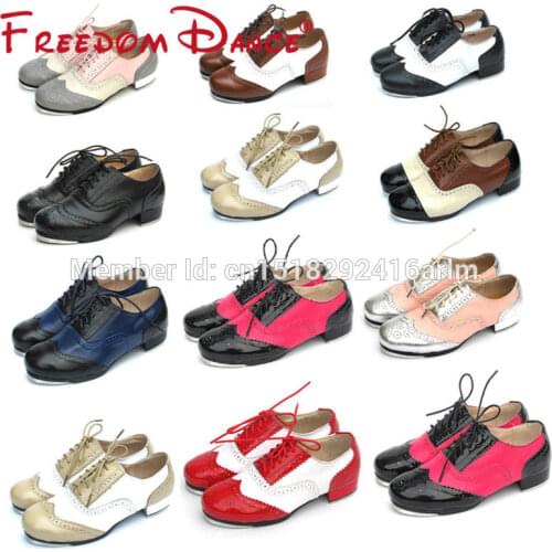 Baroco Style Cowhide Leather Vintage Tap Shoes Flamenco Dancing Shoes Men Women Tap Dance Shoes Aluminum Taps Included 34-45