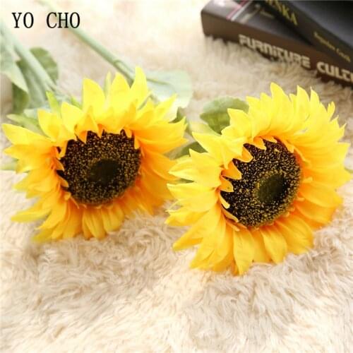 YO CHO Wedding Flower Bridesmaids Hand Bouquet Artificial Silk Sunflower Babys Breath Bouquet DIY Home Party Prom Decorations