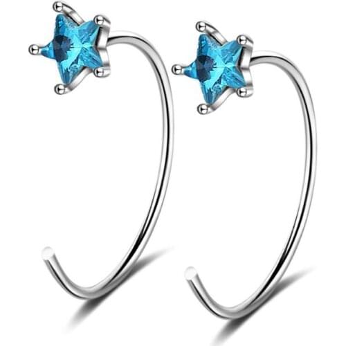 Blue Crystal Stars Round Ear Hook Earrings For Women Trend Creative Party Gift Jewelry Accessories SAE366