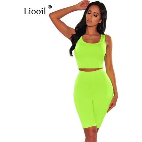 Liooil Neon Green 2 Piece Set Bodycon Playsuits Sexy Jumpsuits Tights For Women 2019 Summer Party Rompers Womens Jumpsuit Shorts