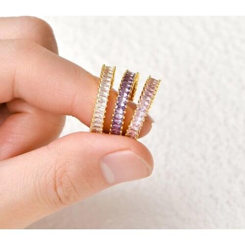 Elegant Crystal CZ Zircon Stone Rings for Women Fashion Gold Copper Metal Stacking Finger Ring Engagement Wedding Band Jewelry