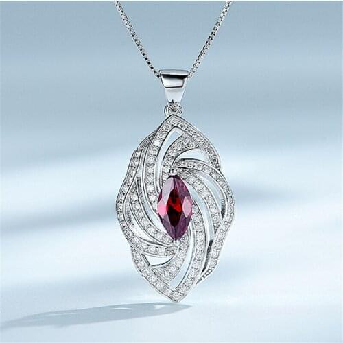 DY 925 Sterling Silver Necklace Nano Marquise Garnet Cubic Zirconia Fancy Pendant With Chain Necklace For Female Fine Jewelry