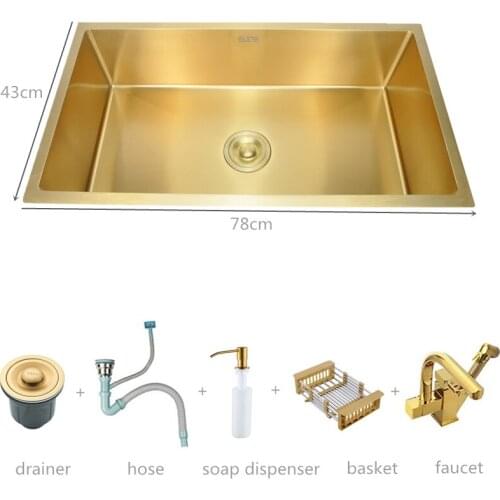 Gold Sink with Accessories Sink Bowl Kitchen Sink 304 Stainless Steel Undermount Kinchen Sink Bowl