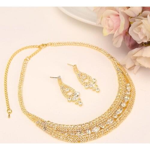 Gold stone flower Wedding Jewelry Sets Cubic Zirconia Elegant Engagement Earring for Women girls charms gift Accessories
