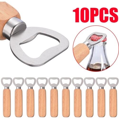 10pcs Rubber Wood Bottle Openers Beer Wine Soda Cap Opening Handheld Tools Bar Party Accessories