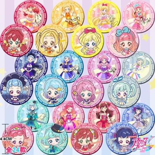 24pcs Aikatsu Friends Hoshimiya Ichigo Kiriya Aoi Bedge Collect Figure Bags Badge Button Brooch Pin Souvenir Cosplay Gift