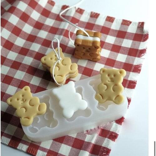 3 Cavity Bear Sandwich Biscuit Silicone Mold For Candles Cream Sandwich Bear Biscuit Shape Candle Making Handmade Soap Mold