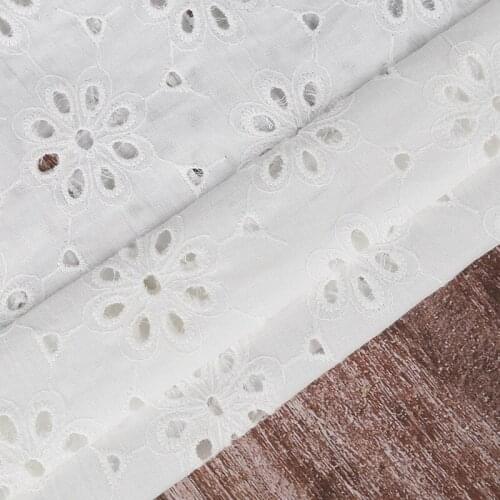 White Floral Hollow Lace Cloth Embroidered Womens Summer Cotton Cloth Hollow Lace Fabric