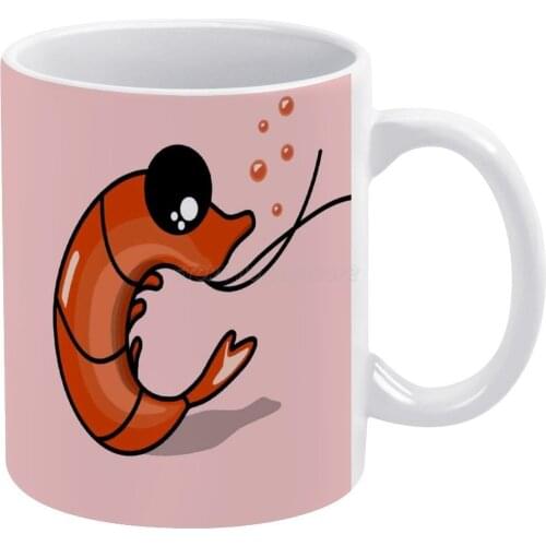 Gerald The Kawaii Shrimp White Mug White Ceramic Tea Cup Birthday Gift Milk Cups and Mugs Orange Shrimp Kawaii Shrimp Gerald Shr