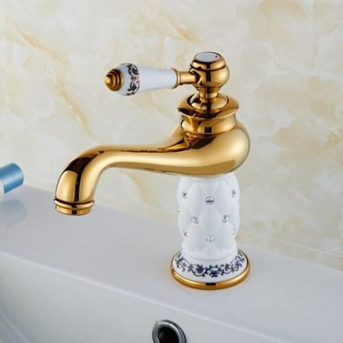 Free shipping Newly Ceramic gold bathroom basin mixer tap with deck mounted brass golden bathroom basin sink water faucet