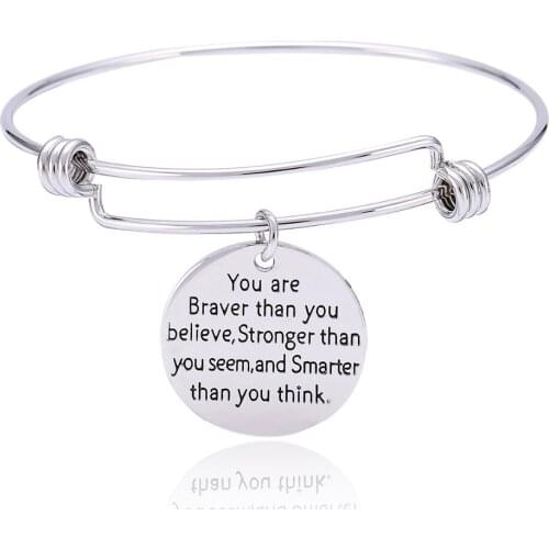Bespmosp "You Are Braver Than You Believe" Stamped Charm Stainless Steel Bracelet Bangle Encourage Gift For Best Friends Women