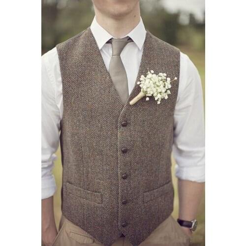 Cheap Groom Vests Farm Wedding Wool Herringbone Tweed Vests Custom Made Slim Fit Mens Suit Vest Prom Wedding Waistcoat Plus Size