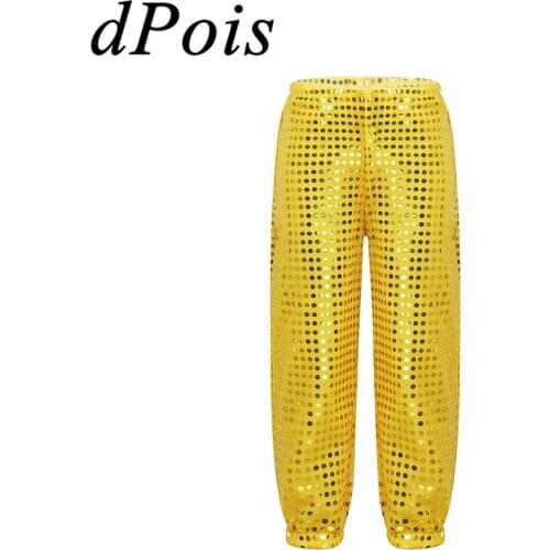 DPOIS Children Sequin Ballet Dance Trousers Child Ballerina Shiny Pants Kids Boys Girls Hip-hop Jazz Street Stage Dance Costume
