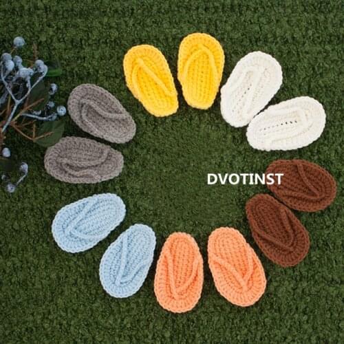 Dvotinst Newborn Photography Props Baby Knit Crochet Mini Slippers Little Flip Flop Bebe Studio Shooting Photo Prop Accessories