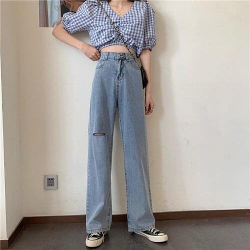 Baggy jeans womens summer thin high waisted SLIM STRAIGHT pants loose wide leg drop feeling mopping pants fashion