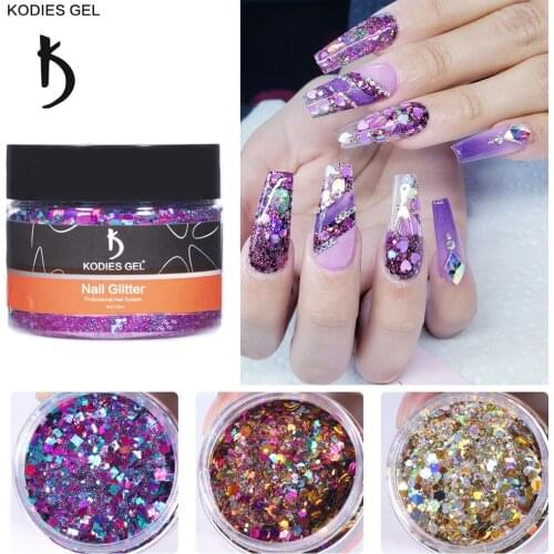 KODIES GEL 30g Nail Glitter Mix Chunky Sequins Holographic Flakes Confetti Laser Nail Supplies for Makeup Nailart Decorations