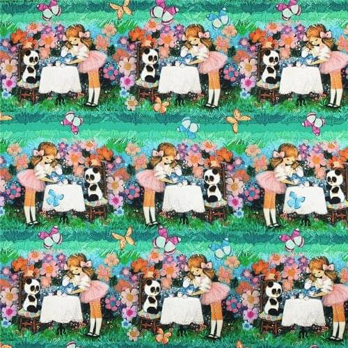 Panda drinking tea showa girl Cotton Fabric Sewing Quilting Patchwork Needlework Handmade DIY Skirt clothing tablecloth