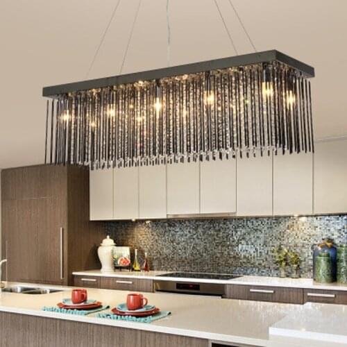 Black glass Restaurant Chandelier Crystal Lamp Rectangular Dining room hanging Lamp Led Chandelier Modern lighting lustre Lamp