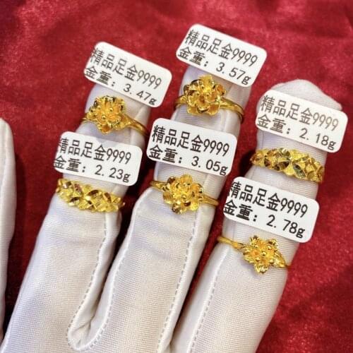 HX 24K Pure Gold Ring Real AU 999 Solid Gold Rings Elegant Shiny Heart Beautiful Upscale Trendy Jewelry Hot Sell New 2020