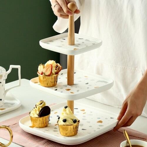 Nordic Ceramic Double Cake Stand Dessert Snack Sugar Fruit Plate Creative Modern Living Room Afternoon Tea Display Plate