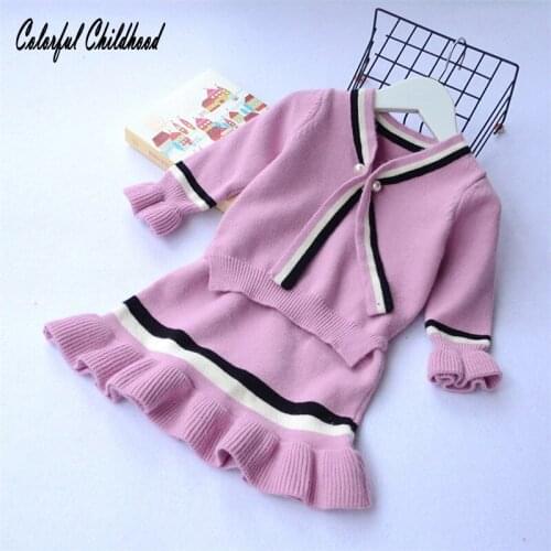 Girls Clothing Sets 2017 Fashion Girls knited Clothes Long Sleeve bowknot design pullovers+tutu Skirts Kids Clothing set fall
