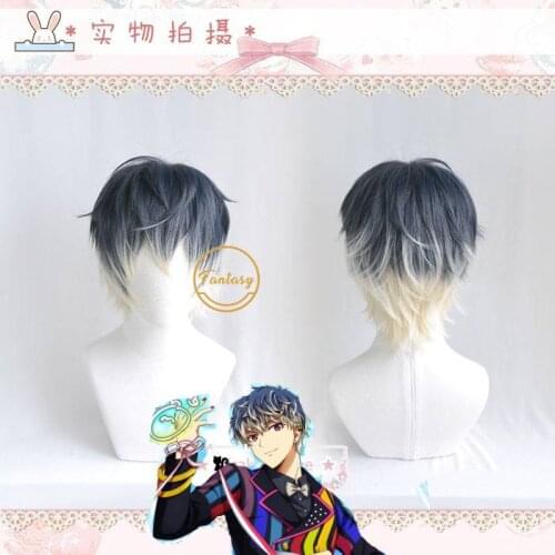 Cosplay Costume Full Wig Idolish7 Re:vale Momo Black Gradient Short Hair + Free Wig Cap