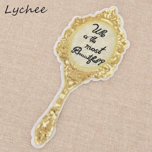 Lychee Creative Mirror Shape Embroidery Sequin Patch DIY Sewing On Women Garment Bag Decoration Cloth Badge Applique