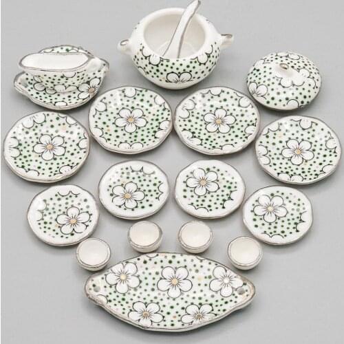 Odoria 1:12 Miniature 17PCS Porcelain Tableware Plum Blossom Tea Cup Set Kitchenware Teaware Kitchen Dollhouse Accessories Decor