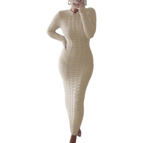 Fashion Knitted Twist Woolen Dress Women Autumn Winter Warm Multicolor Long Sleeves Pencil Dresses Yellow LR1594
