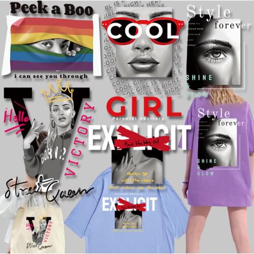 Fashion trend eye beauty pattern Heat Vinyl Ironing Stickers Decor Character Patch for Clothing Personalized letter stickers