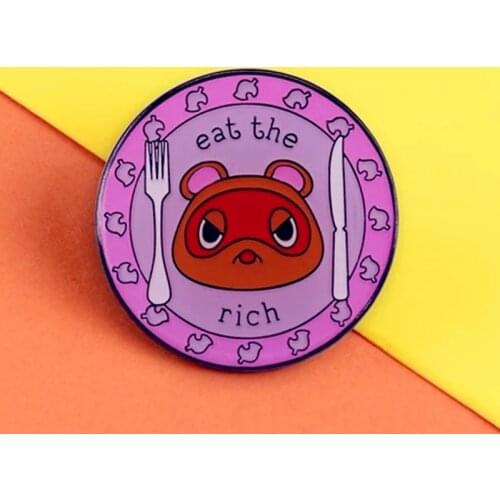 Cartoon Game Eat the Rich Tom Nook Enamel Brooch Pin Backpack Hat Bag Collar Lapel Pins Badges Fashion Jewelry Accessories