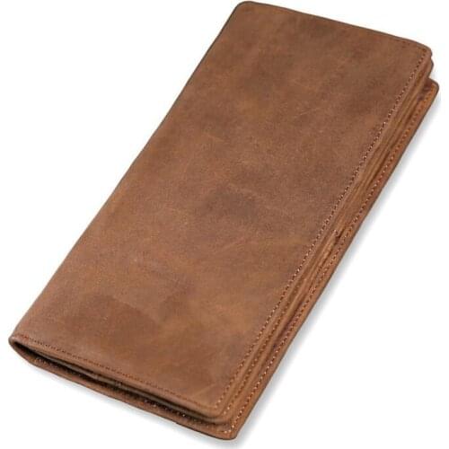 2020 New Engraving Wallets Vintage Crazy Horse Genuine Leather Men Long Wallet Slim Card Holder