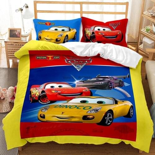 Home Textile Disney Cars McQueen Print 3D-printed Bedding Set Yellow Duvet Quilt Cover Pillowcase Children Boys Bedroom Decor
