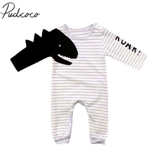 2018 Brand New Newborn Toddler Infant Baby Boy Girl Long Sleeve Dinosaur Romper Jumpsuit Striped Outfits Set Boy Cool Clothes