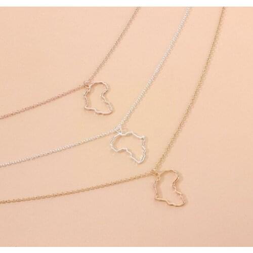 2021 New Africa Map Necklace Hollow Gold Silver Color Clavicle Map Motherland Girls Map For Women Pendant Choker Necklaces A5S5