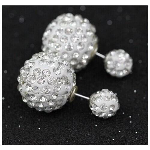 New Hot Selling Paragraph 2016 Style Clear Round Disco Crystal Ball Earring Double Side Shining Stud Earrings Women