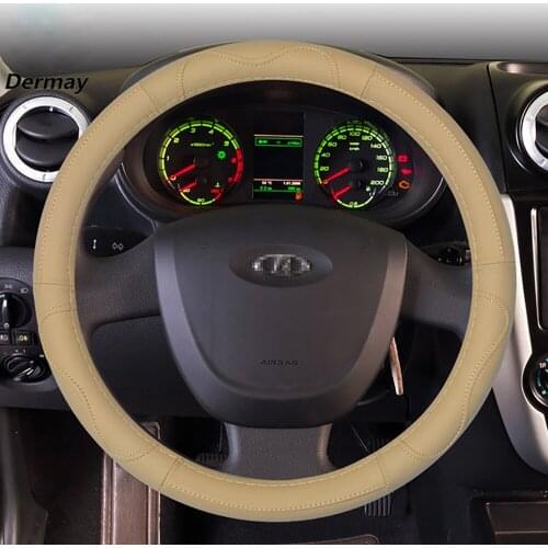 Newest Genuine Leather Car Steering Wheel Cover Soft Anti slip Steering-Wheel Braid 100% Cowhide Braid With Needles Thread 38cm