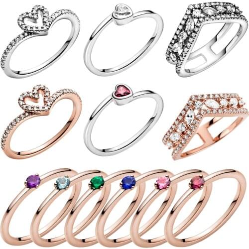 New Lovers Gift 925 Sterling Silver Rings Colorful Solitaire Heart Ring For Women Jewelry Engagement Anniversary Gift