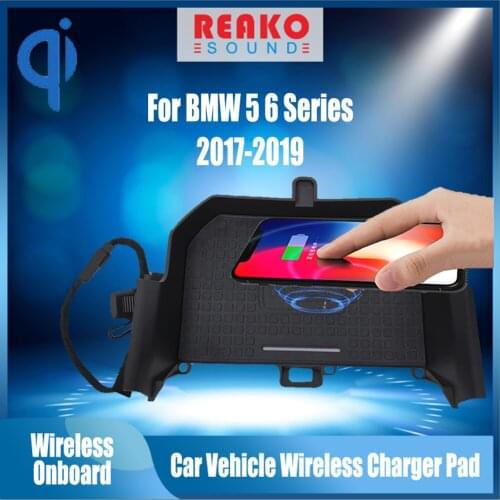 REAKOSOUND For BMW 5 6 Series F10 G30 G32 G38 2017-2019 15W Qi Fast Charging Car Wireless Charger Pad Iphone Holder Smart Plate
