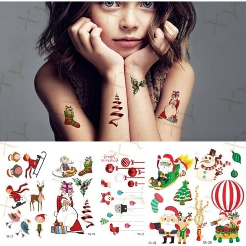 Christmas Waterproof Temporary Tattoo Stickers Bells Socks Tatto Santa Claus Ribbon Body Art Flash Fake Tatoo for Men Women Kids