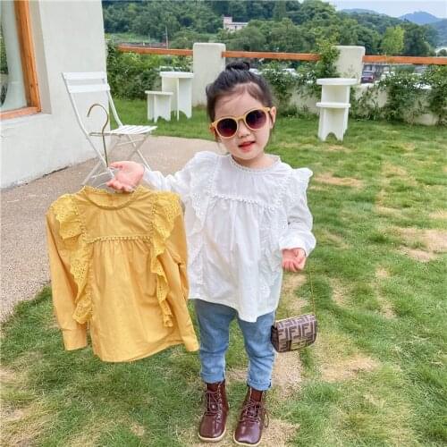 Shirts Blouses Full Sleeve O-neck Collar Solid Regular Cotton New Fashion Casual Sweet Cute Lovely Spring Autumn Children Girls