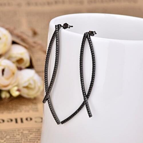 S925 Earring Black Shine Rhinestone Zircon Wicker Drop Long Line Earrings For Women (DJ1345)