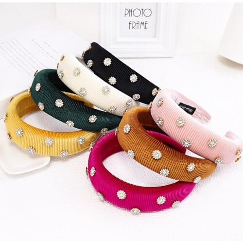 Rhinestone Flowers Hair Bands Thickened Sponge Cloth Art Hair Accessories Women 2020 Europe And America New