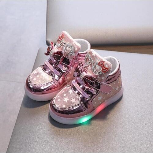 Spring Fashion Baby Girls Children Luminous Shoes Princess With Light Rhinestone Toddler LED Shoes Kids Glowing Sneakers