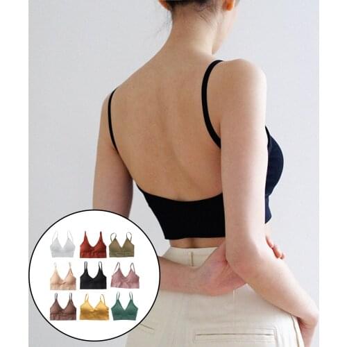 Women Girls V Neck Bras Cami Tank Tops Strappy Vest Corset Vest Seamless Wirefree Sports Bras for Fitness Yoga Exercise