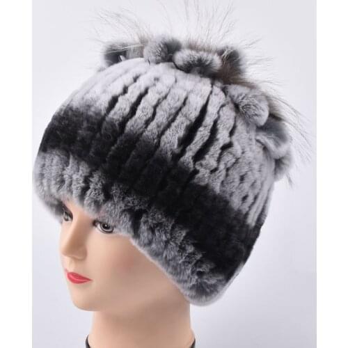 Fur Hats for Women Winter Real Rex Rabbit Hat Fox fur kniting female warm snow caps ladies elegant princess beanies cap